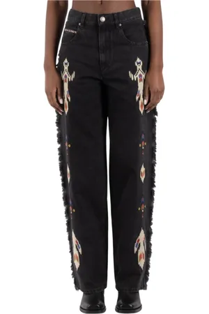 Isabel Marant Jeans, Dames, Zwart, S, Katoen, Donkergrijze Katoenen Hennepbroek