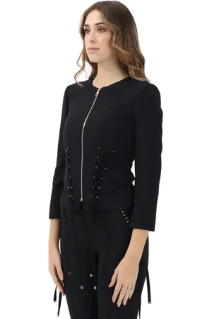 Elisabetta Franchi Jassen, Dames, Zwart, L, Zwarte jas met kruisveters