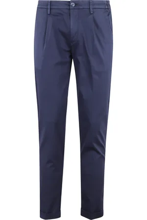 RE-HASH Broeken, Heren, Blauw, W34, Katoen, Blauwe elastische broek met clips