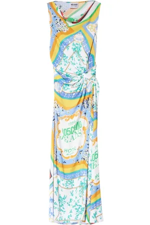 Moschino Kleedjes, Dames, Veelkleurig, M, Midi Sjaalprint Jurk