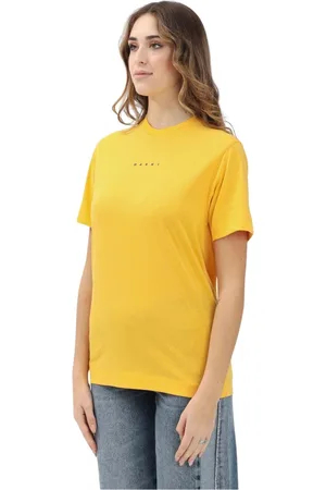 Marni Tops, Dames, Geel, XS, Katoen, Gele T-shirt met korte mouwen en logoprint
