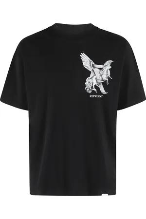 Represent Tops, Heren, Zwart, L, Katoen, Elegance Motion T-shirt Zwart Contrast Print
