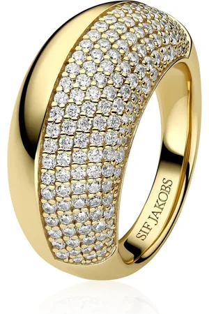 Sif Jakobs Accessoires, Dames, Geel, 52 MM, Vergulde Zilveren Ring met Witte Zirkonia