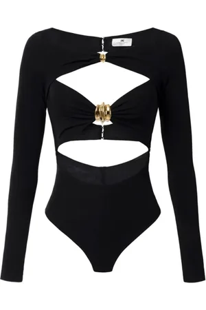 Elisabetta Franchi Tops, Dames, Zwart, M, Zwarte Cut-Out Top met Lange Mouwen