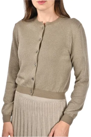 Gran Sasso Truien, Dames, Groen, M, Jacquard Koreaanse Cardigan met Lurex