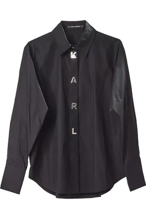 Karl Lagerfeld Blouses & Shirts, Dames, Zwart, S, Katoen, Snap Popeline Overhemd