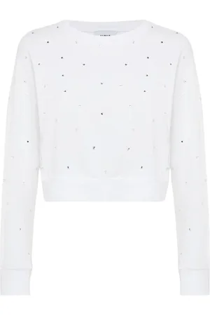 ALPHA STUDIO Sweatshirts & Hoodies, Dames, Wit, S, Lange Mouw Cropped Top met Sparkles