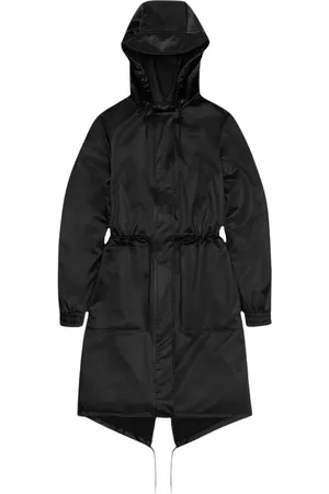 Rains Jassen, Heren, Zwart, XS, Sportieve Zwarte Parka met Fishtail Zoom