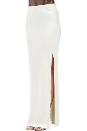 Patrizia Pepe Rokken, Dames, Wit, S, Satijn, Elegante Ivoor Lange Rok met Split