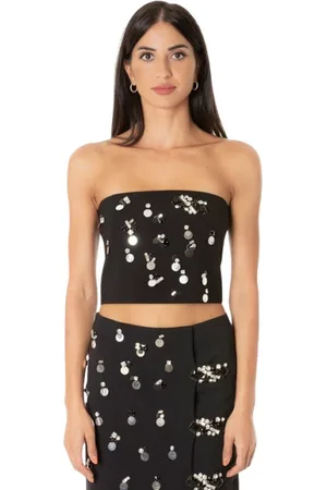 Isabelle Blanche Tops, Dames, Zwart, S, Pailletten, Zwarte Bustier met Borduursel en Pailletten