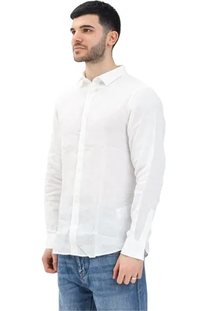 Armani Exchange Overhemden, Heren, Wit, XL, Linnen, Wit linnen overhemd met lange mouwen