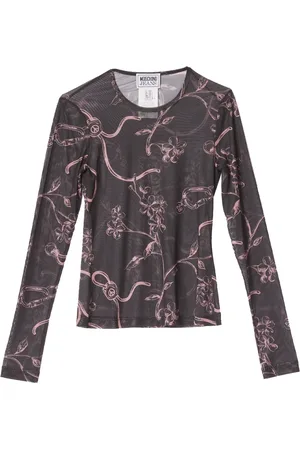 Moschino Tops, Dames, Veelkleurig, M, Polyester, Doorschijnende top met lange mouwen en bloemenprint