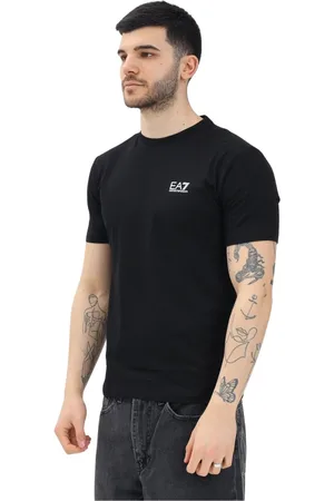 EA7 Tops, Heren, Zwart, M, Katoen, Zwarte korte mouwen T-shirt Moderne stijl