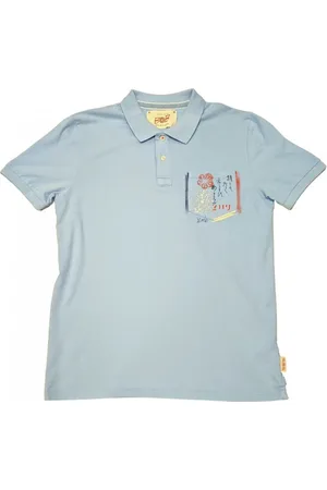 BOB der Bär Tops, Heren, Blauw, L, Handgeschilderd hemelsblauw poloshirt