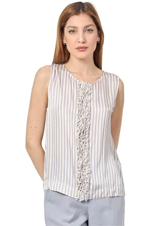 Alessia Santi Tops, Dames, Grijs, XL, Satijn, Grijze Gestreepte Satijnen Blouse