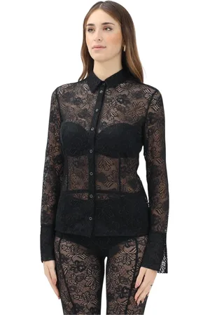 Patrizia Pepe Blouses & Shirts, Dames, Zwart, M, Zwart Kant Overhemd Lange Mouw Lente Zomer