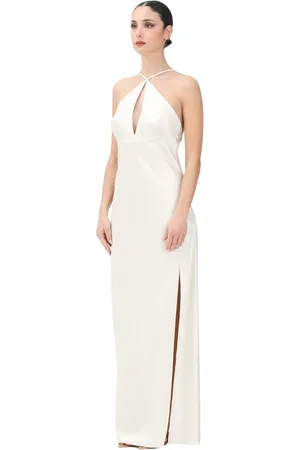 Patrizia Pepe Kleedjes, Dames, , M, Satijn, Lange Ivoor Lingerie Jurk met Cut-Out