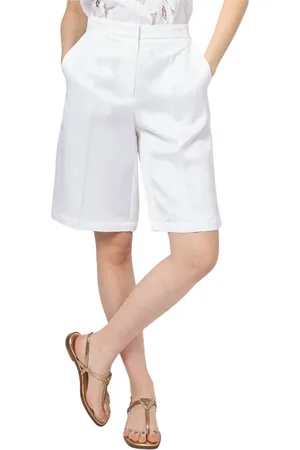 HUGO BOSS Korte broeken, Dames, Wit, S, Witte knielange shorts met haak- en ritssluiting