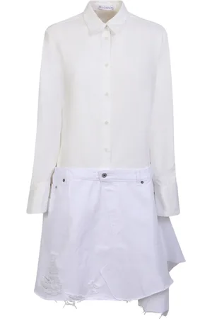 J.W.Anderson Kleedjes, Dames, Wit, S, Katoen, Witte Asymmetrische Jurk met Achterlogo