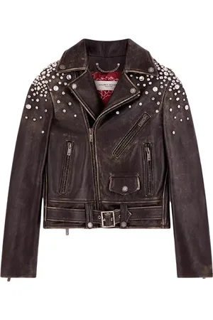 Golden Goose Jassen, Dames, Zwart, S, Leer, Leren jas met kristallen