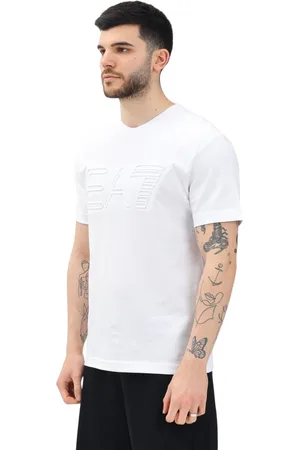 EA7 Tops, Heren, Wit, M, Katoen, Moderne witte T-shirt met korte mouwen