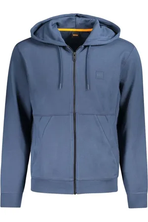 HUGO BOSS Sweatshirts & Hoodies, Heren, Blauw, XL, Katoen, Blauwe Hoodie van Katoen met Borduursel