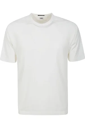 C.P. Company Tops, Heren, Wit, M, Katoen, Logo Katoenen T-shirt Korte Mouwen