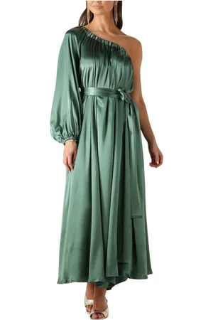 Greek Archaic Kori Kleedjes, Dames, Groen, M, Linnen, Groene Maxi Jurk voor Moeiteloze Stijl