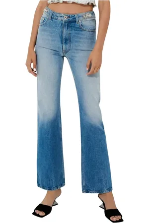 Paco rabanne Jeans, Dames, Blauw, M, Katoen, Hoge taille jeans met metalen versieringen