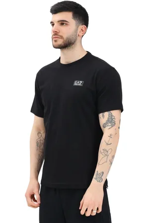 EA7 Tops, Heren, Zwart, L, Katoen, Zwarte korte mouwen T-shirt Casual
