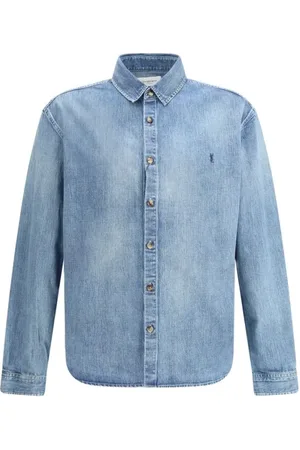 Saint Laurent Overhemden, Heren, Blauw, M, Denim, Geborduurd Logo Denim Overhemd