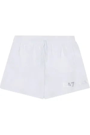 EA7 Badkleding, Heren, Wit, L, Polyester, Witte zee shorts met zijlogo print