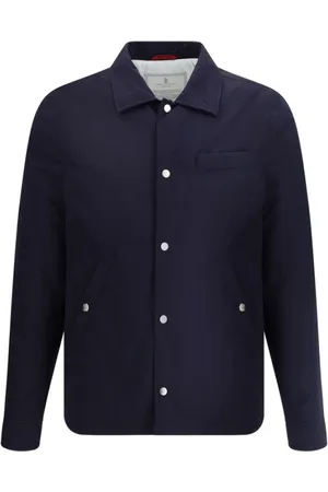 Brunello Cucinelli Jassen, Heren, Blauw, M, Microfiber Waterdichte Jas met Thermore® Padding