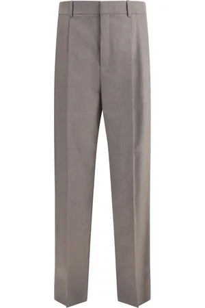 Saint Laurent Broeken, Heren, Grijs, M, Wol, Elegante Wol Carotte Broek met Zakken