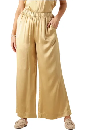 Greek Archaic Kori Broeken, Dames, Geel, S, Linnen, Gouden Wijde Pijp Linnen Broek