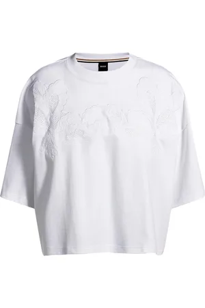 HUGO BOSS Tops, Dames, Wit, M, Katoen, Geborduurd Katoenen T-shirt Enesse Wit