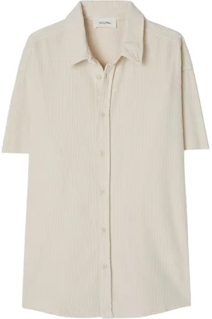 American Vintage Overhemden, Heren, Wit, M, Corduroy korte mouwen overhemd met zak