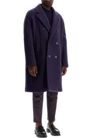 Lanvin Mantels, Heren, Blauw, M, Wol, Klassieke dubbelrijige wollen jas