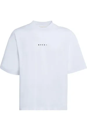 Marni Tops, Heren, Wit, M, Katoen, Katoenen Logo Print T-Shirt