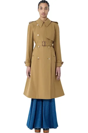Chloé Mantels, Dames, , S, Katoen, Klassieke Katoenen Trenchcoat met Leren Afwerking