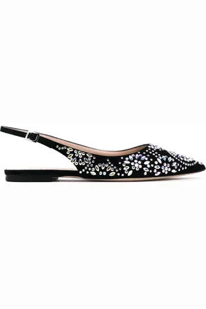 Prosperine Schoenen, Dames, Zwart, 37 EU, Suède, Kristalversierde Suède Slingback Ballerina