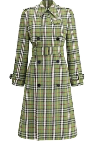 Burberry Mantels, Dames, Groen, 3Xs, Linnen, Klassieke double-breasted jas met epauletten