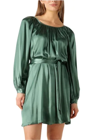 Greek Archaic Kori Kleedjes, Dames, Groen, L, Satijn, Donkergroene Mini Jurk Charme