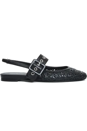 HALMANERA Schoenen, Dames, Zwart, 40 EU, Leer, Zwarte Ballerina Flats met Slingbag