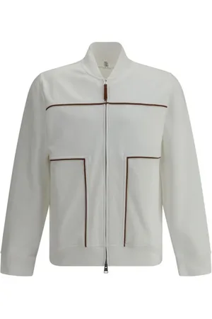 Brunello Cucinelli Sweatshirts & Hoodies, Heren, Wit, M, Katoen, Sweatshirt met contrastdetails
