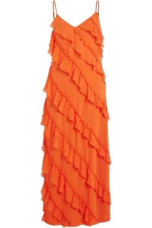 VILA Kleedjes, Dames, Oranje, L, Polyester, Oranje V-hals Zomerjurk