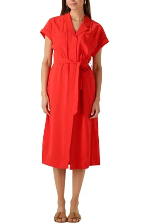 Moss Copenhagen Kleedjes, Dames, Rood, M, Elegante Rode Midi Jurk