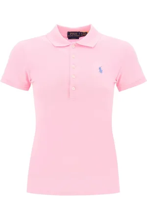 Ralph Lauren Tops, Dames, Roze, XS, Katoen, Slim Fit Polo Shirt met Vijf Knopen