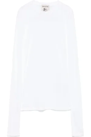 SEMICOUTURE Tops, Dames, Wit, L, Wit lang mouw T-shirt Polo