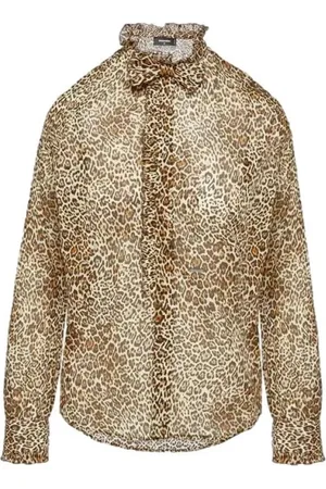 Dsquared2 Blouses & Shirts, Dames, Bruin, M, Katoen, Luipaardprint Ruches Blouse